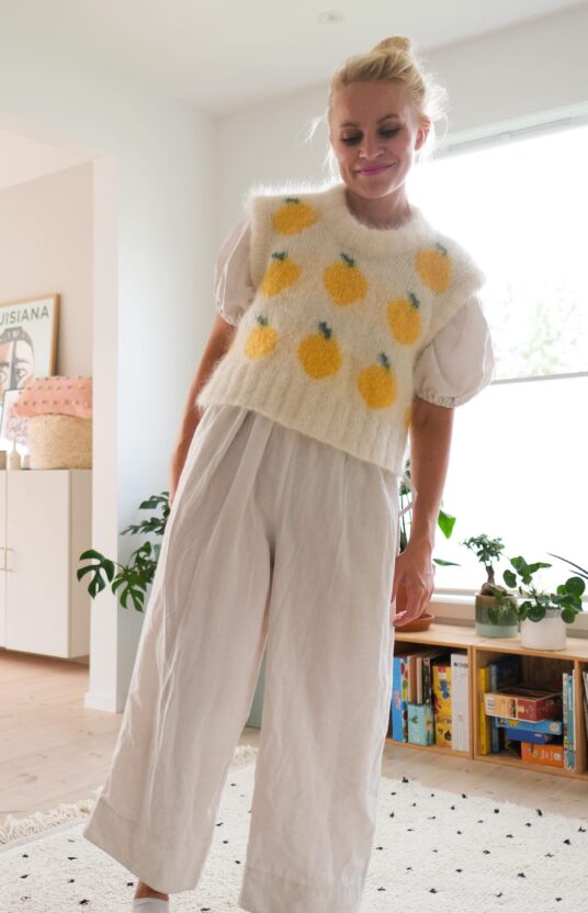 strikkeoppskrift vest dame mohair sitroner