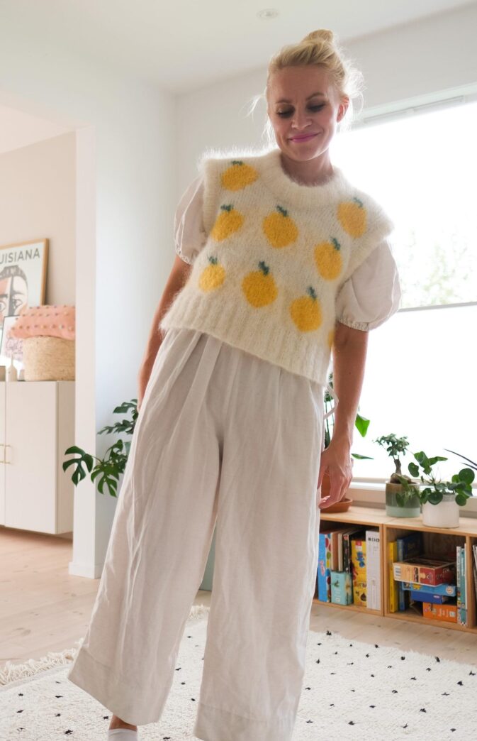 strikkeoppskrift vest dame mohair sitroner